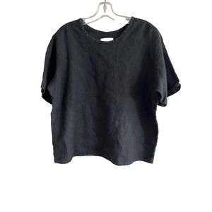 Flax by Jeanne Engelhart boxy linen top black sz Medium